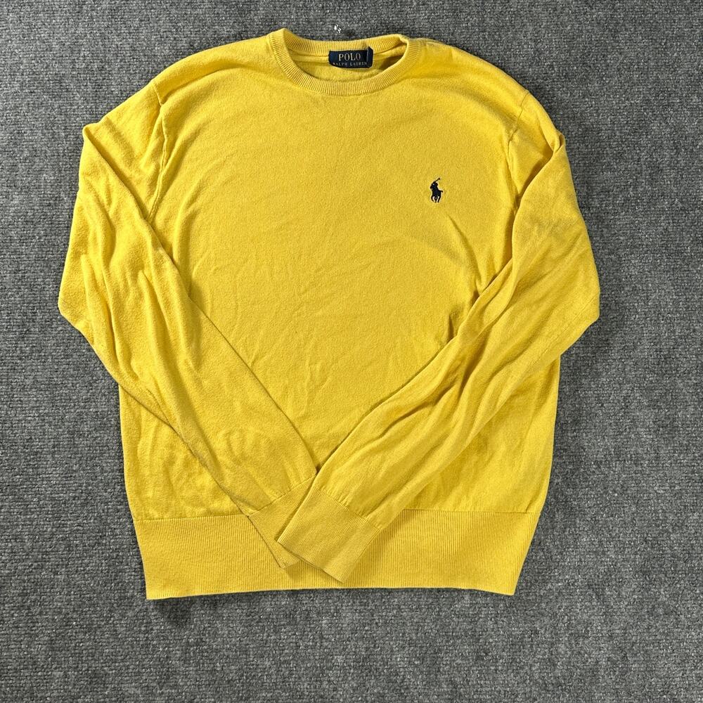 Polo Ralph Lauren Mens M Yellow Crewneck Sweater Black Pony Lightweight